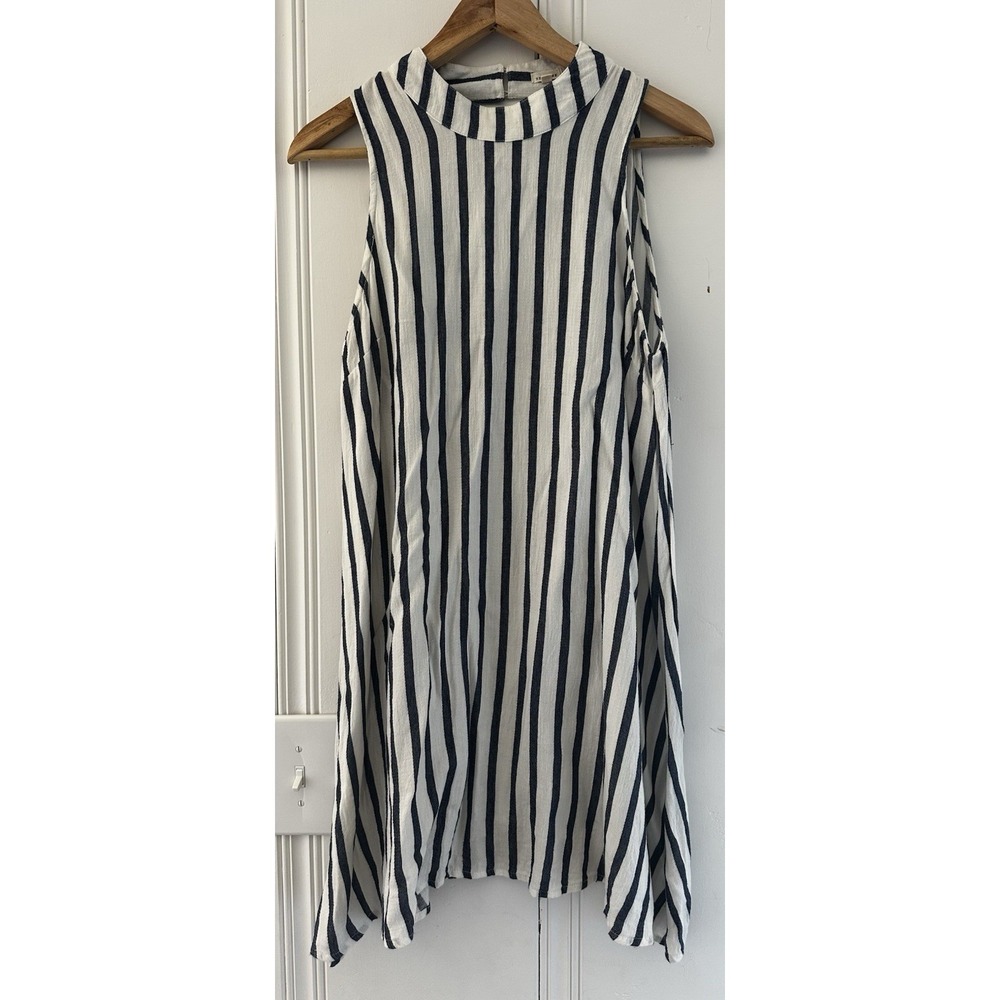 Striped Sleeveless Dress Women Large Navy White  Summer Minimalist Beach